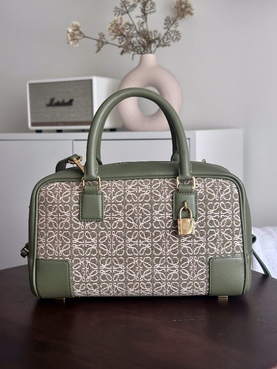 Loewe Handbags - Loewe Jacquard Anagram Calfskin Amazona 23 in Avocado Green｜Boston Top Handle